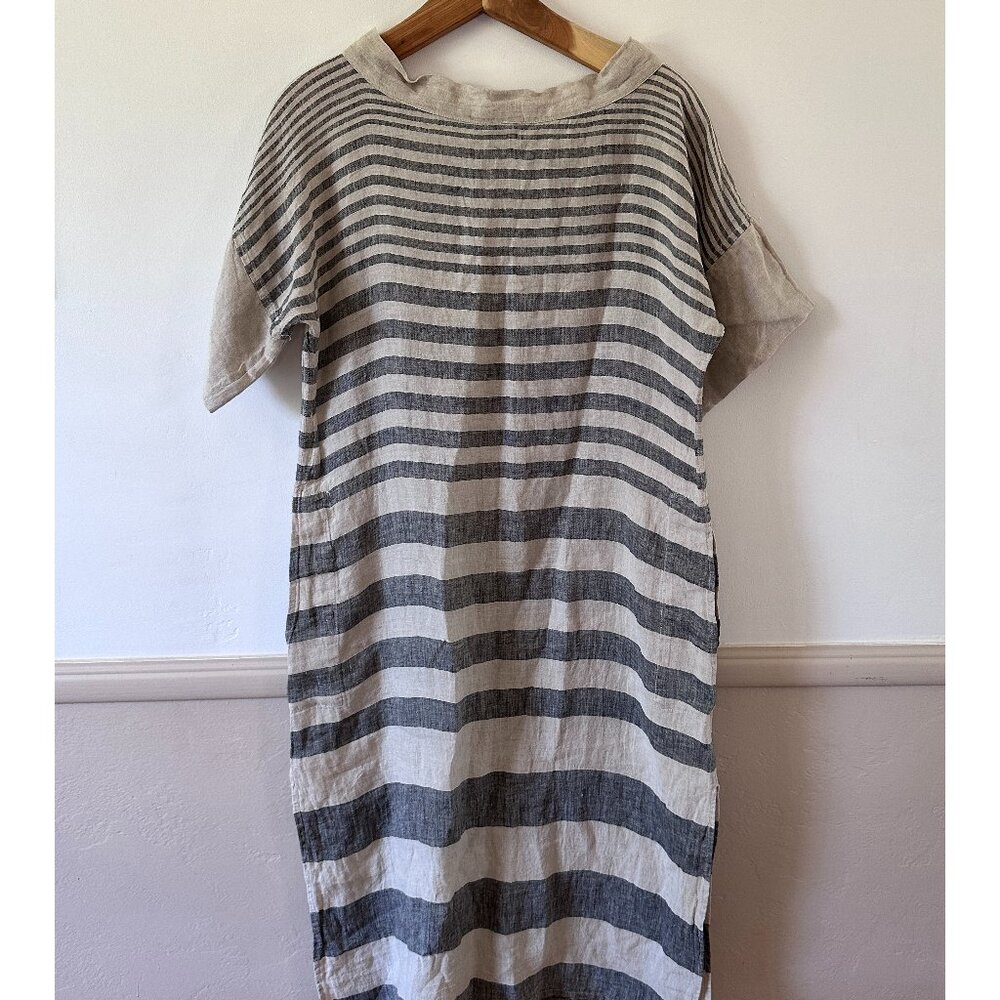 LA BOTTEGA DI BRUNELLA Linen Maxi Dress Relaxed, Sexy Side Slit, Neutral Colors